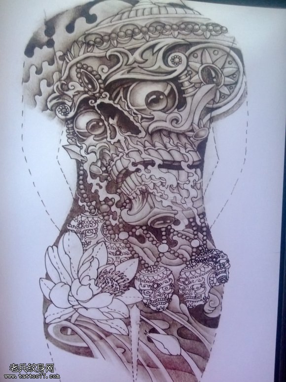 满背传统嘎巴拉纹身图案