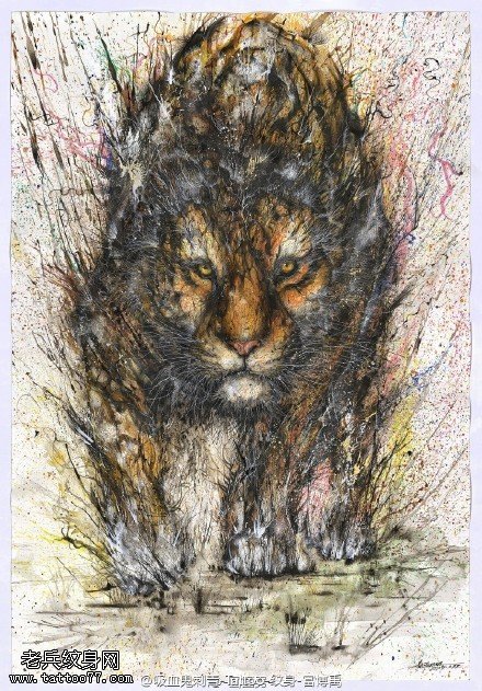 霸气逼真老虎纹身图案手稿