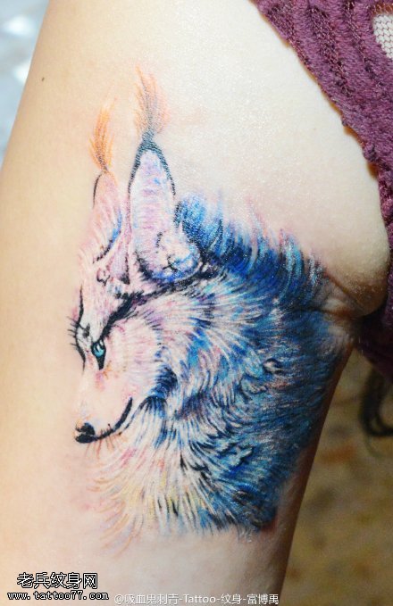 唯美静谧白狐纹身图案