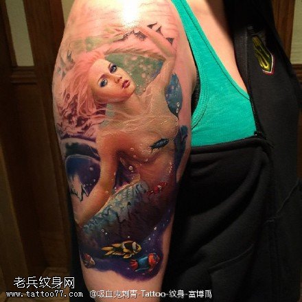 漂亮唯美美人鱼纹身图案