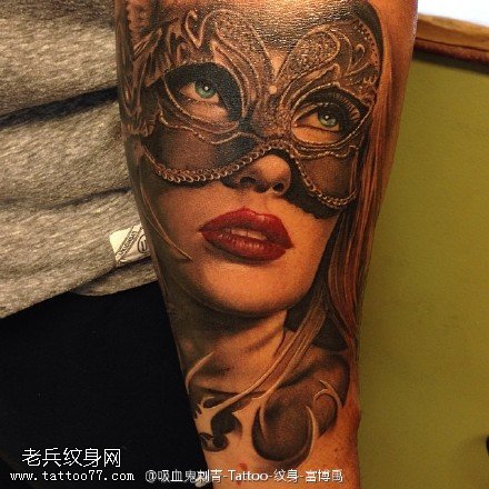 性感优雅面具女纹身图案