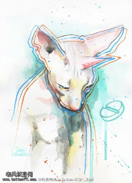 水彩风小猫咪纹身图案