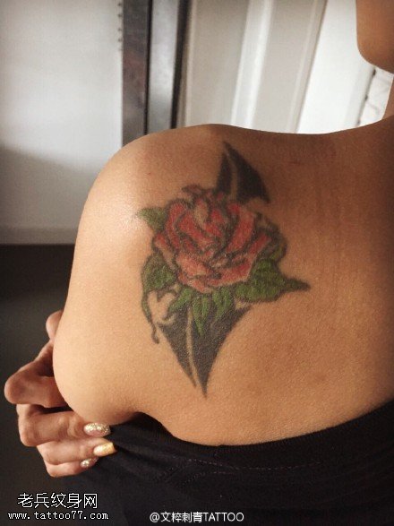 肩膀荆棘的玫瑰纹身图案