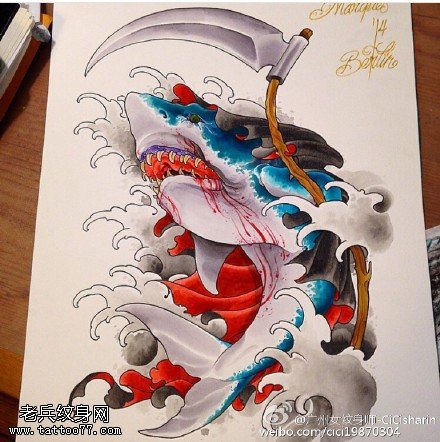 彩色个性鲨鱼纹身图片