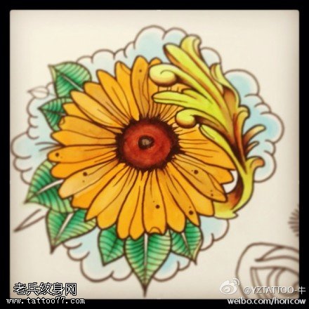 彩色向日葵纹身手稿图案