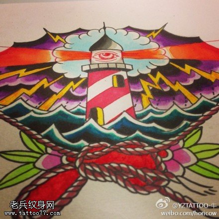 彩色个性灯塔眼睛纹身手稿图片