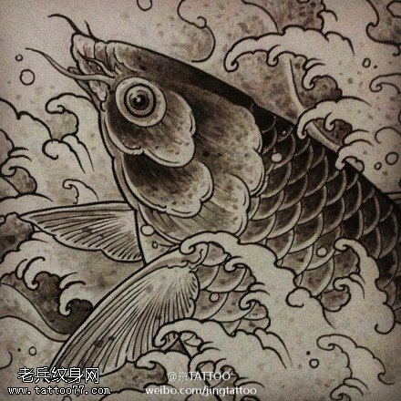 精致清晰鲤鱼纹身图案手稿