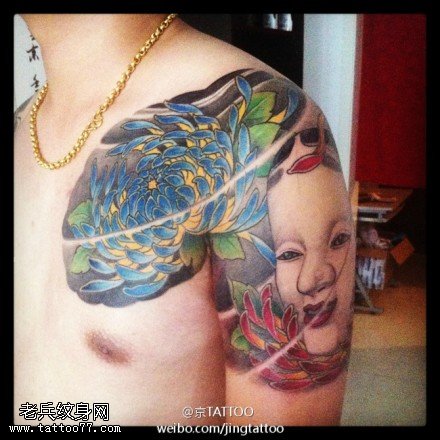 日本风和乙面女纹身图案