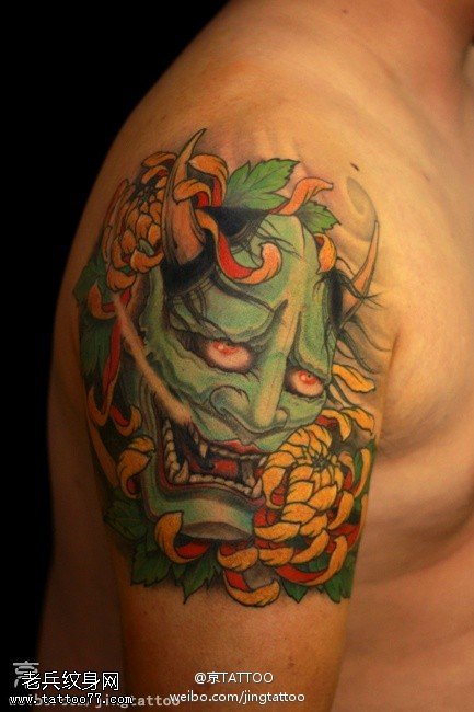 日本青面獠牙长角般若纹身图案