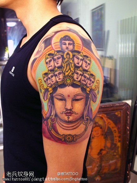 色彩鲜明庄严肃穆佛祖纹身图案