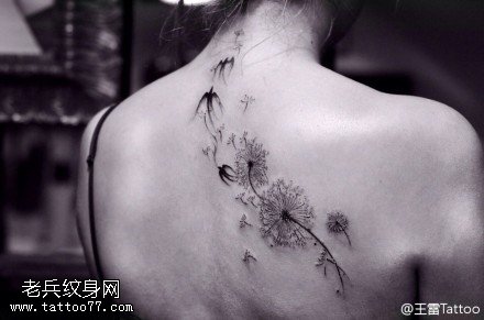 随风飘动唯美蒲公英纹身图案