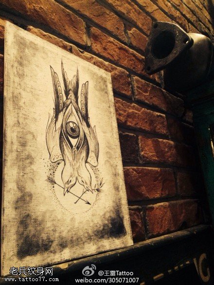 霸气酷帅双头燕纹身图案手稿