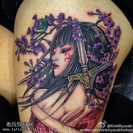 唯美的日本风格美女纹身图案