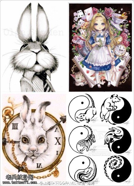 可爱的小兔子手稿纹身图案