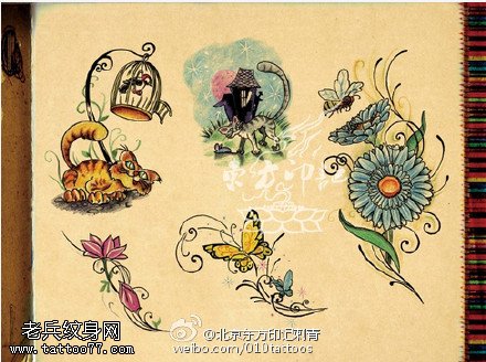 一组可爱漂亮的小花手稿纹身图案