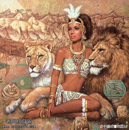 霸气的印度女郎左虎又狮纹身图案