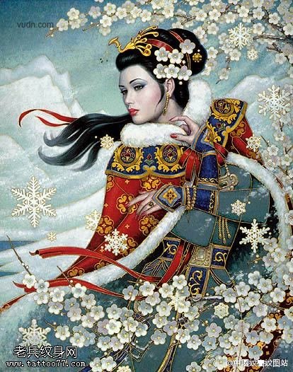 古代美女似梅花艳丽而不妖纹身图案