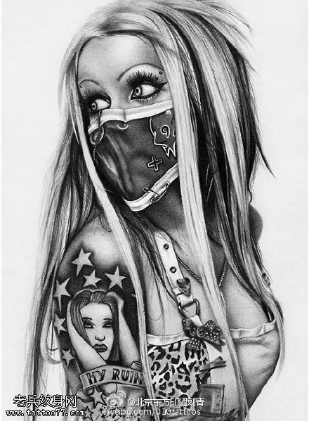 画中大眼睛的美女手稿问图案