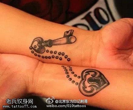 代表完美爱情的钥匙和锁纹身图案