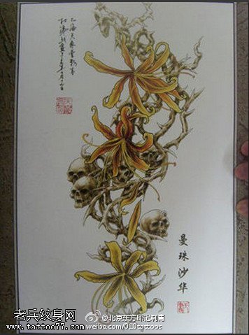 一款经典的古代绘画手稿纹身图案