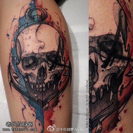肩膀水墨骷髅纹身图案