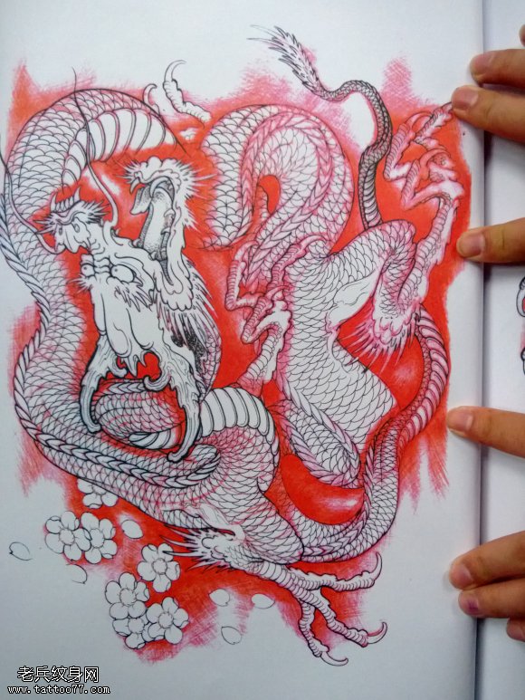 老兵纹身一款龙纹身线条
