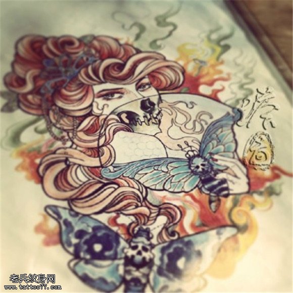 彩色个性艺妓纹身手稿图片