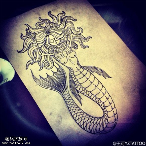 美人鱼纹身手稿图片