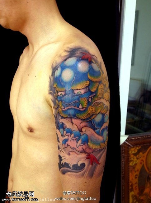 祥瑞招福麒麟玩耍纹身图案