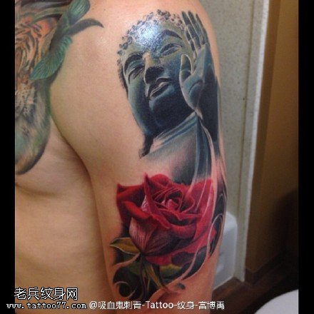 玫瑰静谧佛纹身图案