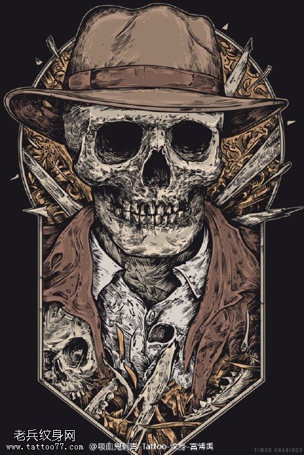帅气骷髅头纹身图案手稿