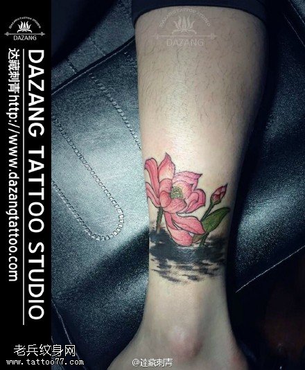 经典水墨风莲花纹身图案