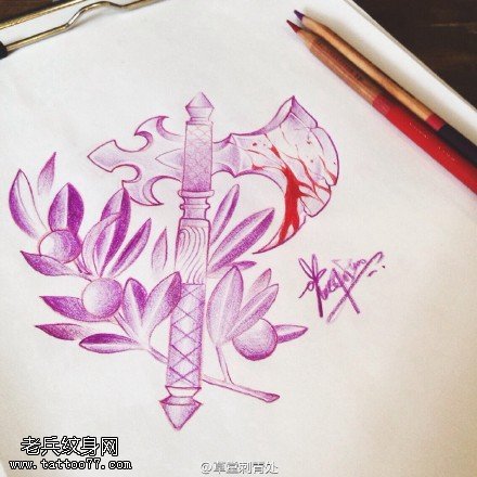 手稿大斧头纹身图案