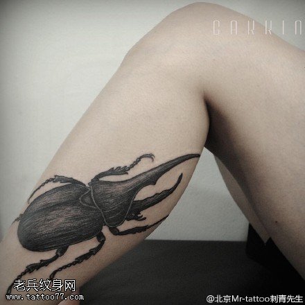 小腿上的夹克虫纹身图案
