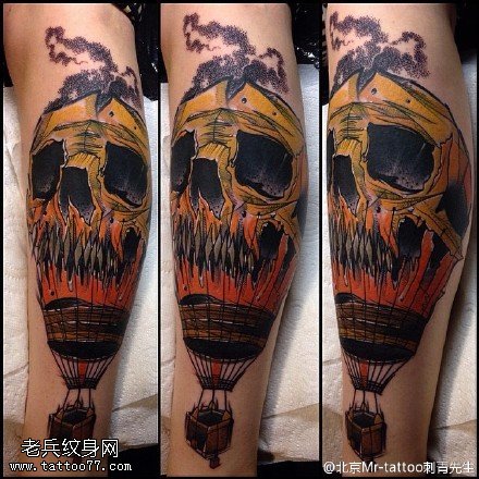 彩绘热气球骷髅纹身图案