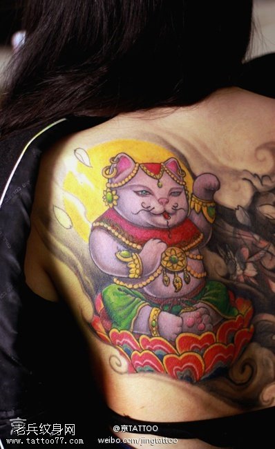 憨厚可掬富态招财猫纹身图案