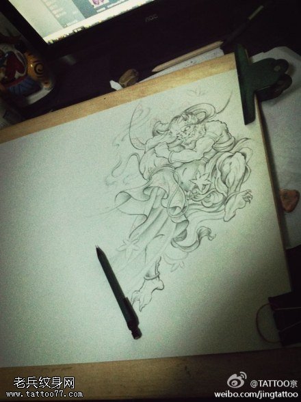 战斗力爆发的小怪纹身图案手稿