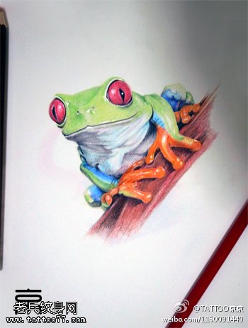 精神焕发青蛙纹身图案手稿