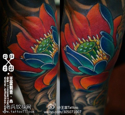 彩色霸气莲花纹身图案