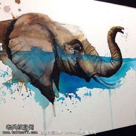 水墨大象手稿纹身图案