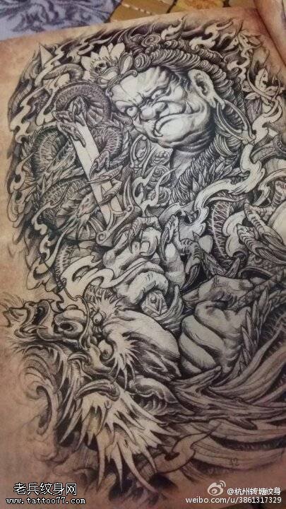 手稿不动明王纹身图案