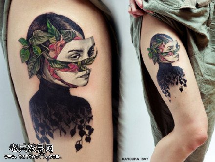 肩膀人兽两面纹身图案