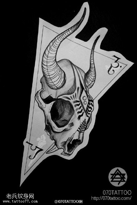 骷髅羚羊纹身手稿图案