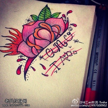 彩色花字母纹身手稿图片