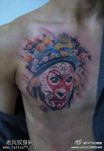 栩栩如生顽猴脸谱纹身图案