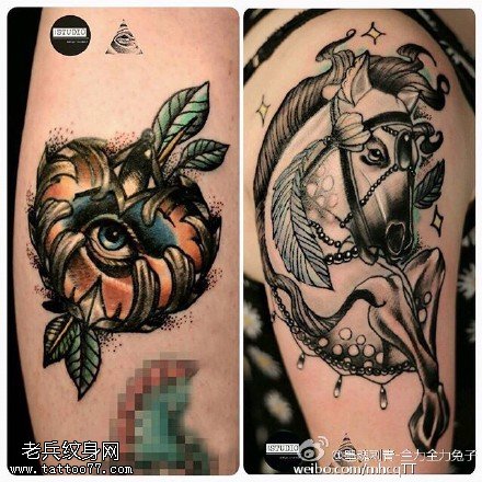 肩膀骏马眼睛纹身图案