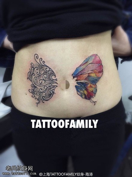 遮妊辰纹的彩色蝴蝶纹身图案