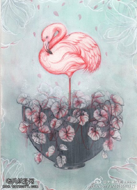 素描一只美丽的丹顶鹤纹身图案