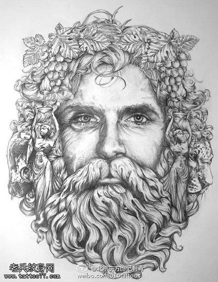 希腊海神头像手稿纹身图案