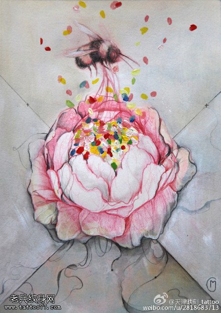 素描一朵高贵的牡丹花纹身图案